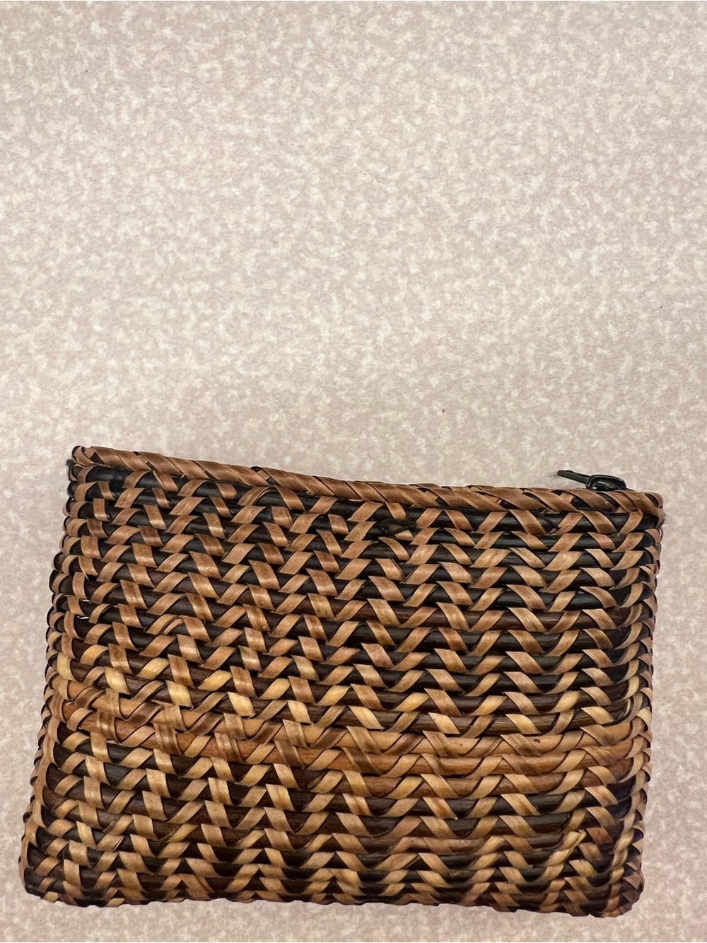NWOT -Woven Straw Zip Pouch Clutch - Brown & Black